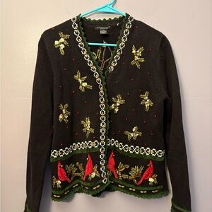 Reference Point cardinal embroidery Black Holiday‎ Sweater Medium